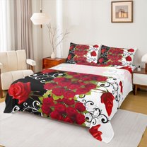 Feelyou Happy Valentine's Day Full Size Sheets, 3D Romantic Rose Bed Sheets, Anniversary Flower Floral Sheet Sets, Microfiber Bedroom Decor, 4 Pieces