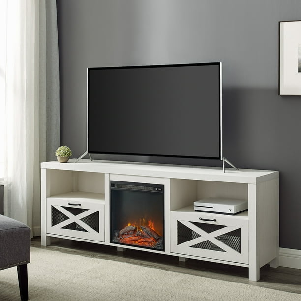 Manor Park Farmhouse DropDoor Fireplace TV Stand, White