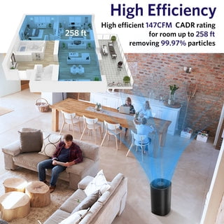Ecotronic AP-250A Air Purifier, 258 sq ft Coverage, HEPA Filter, Black