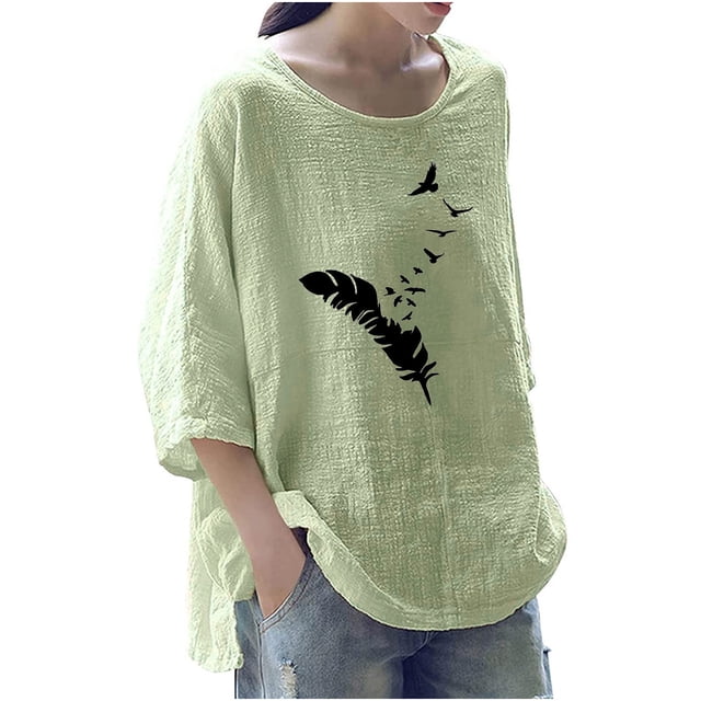 Camiseta holgada de manga 3/4 con cuello redondo y estampado a la moda para mujer Fridja fjkfkj3463