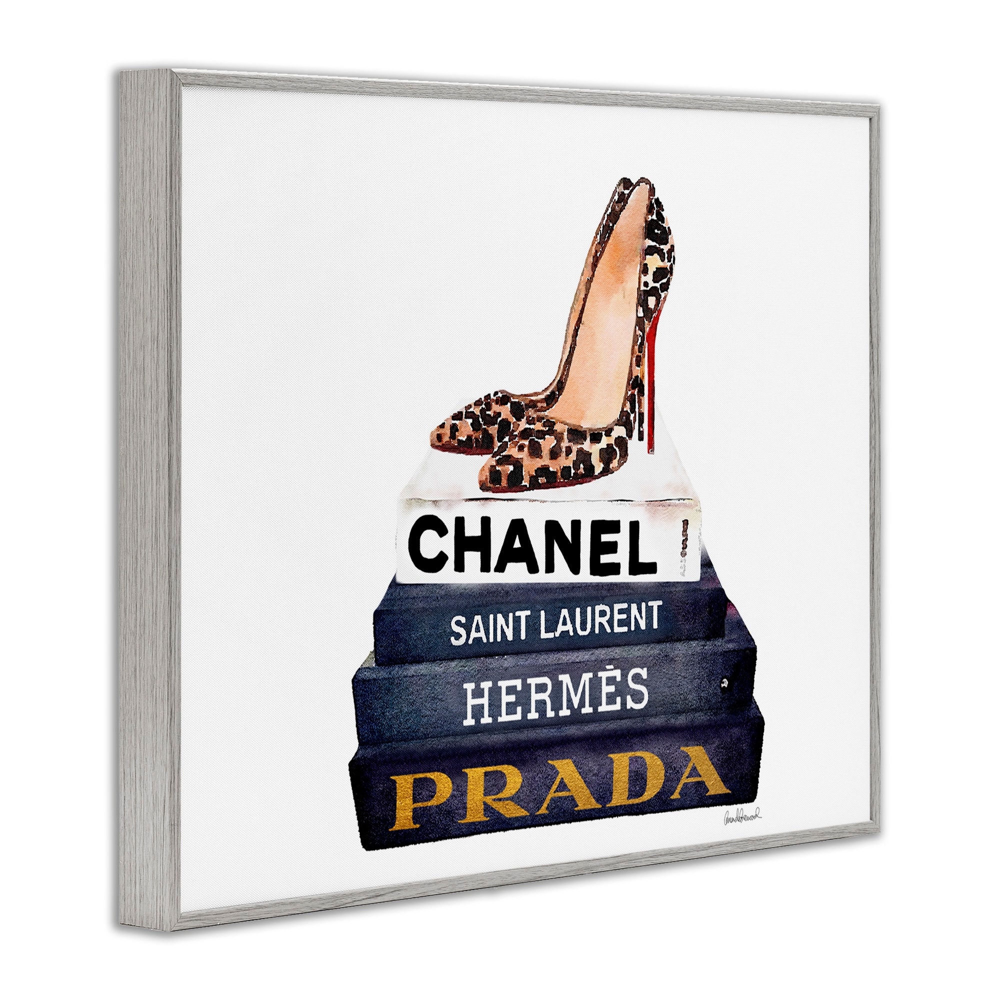 Stupell Industries Glam Fashion Book Set Leopard Pumps Heels Framed Wall Art by Amanda Greenwood