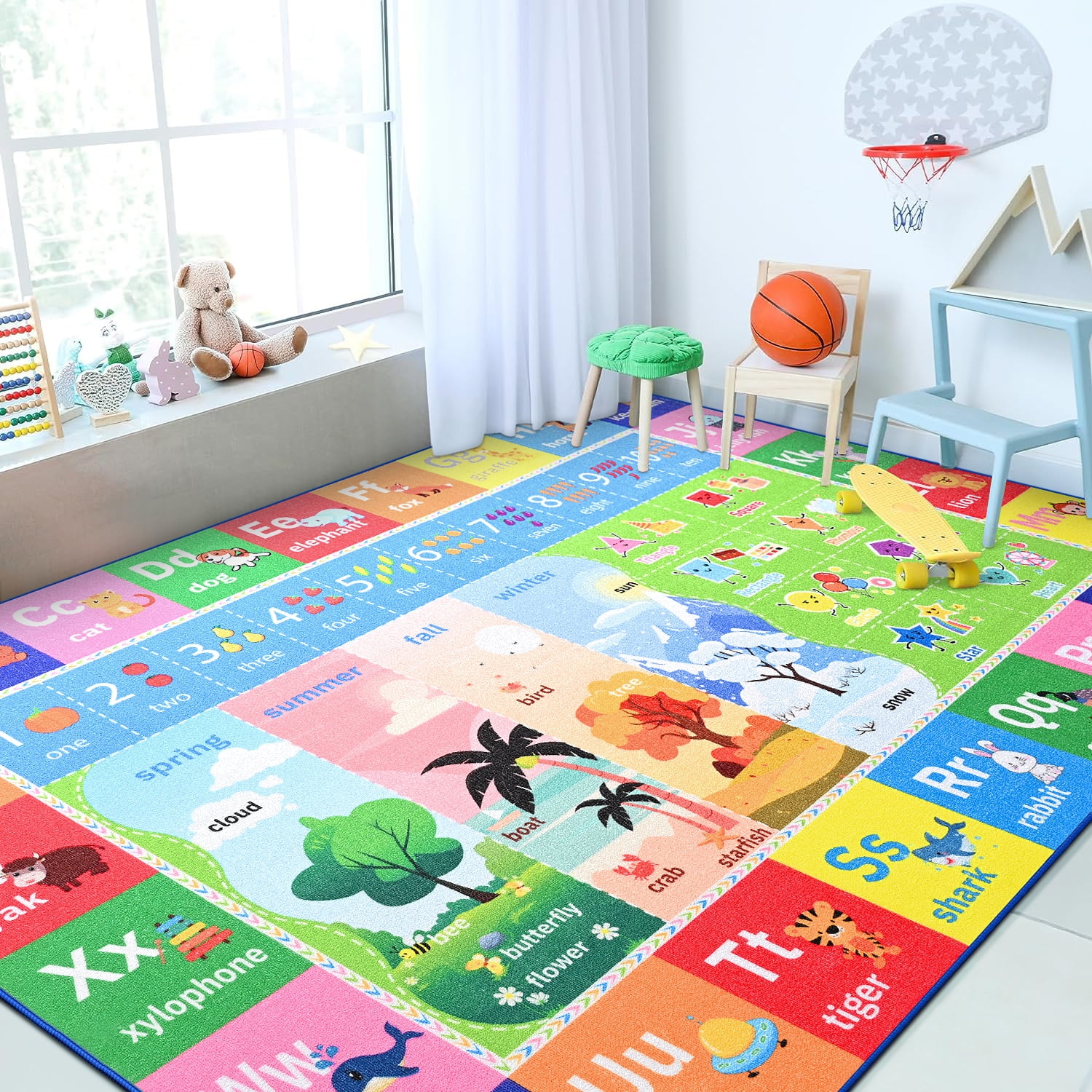 Lochas Kids Play Rug Educational & Fun Carpet Gaming Area Rugs for Kids Room Bedroom Playroom,Blue & Colorful,3x5 Feet