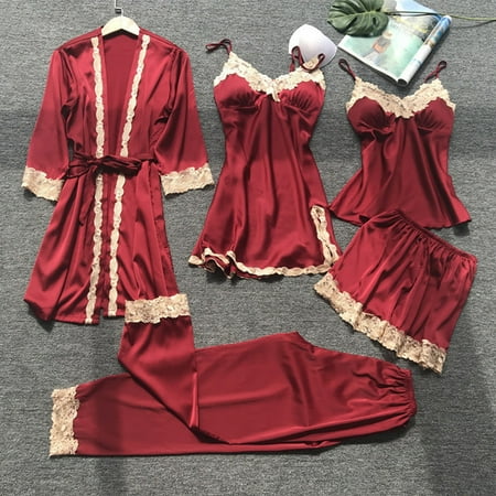 

Female Pajamas Set 5pcs Sleepwear Lace Comfortable Sleepwear Loungewear