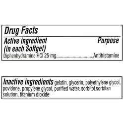 Equate Allergy Relief Diphenhydramine HCl 25mg Antihistamine Soft gels, 48 Count, Compare to Benadryl® Allergy Ultra tab® Active Ingredient