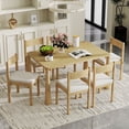 thumbnail image 2 of Euroco 7-Piece Dining Table Set with 6 Chairs,59.8" Kitchen Table & Chairs Set with Solid Wood Frame for 6,Perfect for Small Space,Natural, 2 of 8