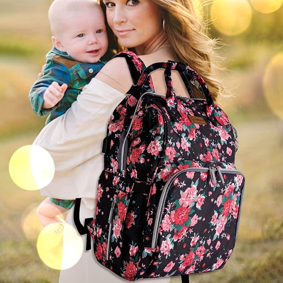 Backpack Diaper Bags,Flower Patterns Baby Changing Bags, and Mom-and-Baby Bags with a Thermos Pocket set