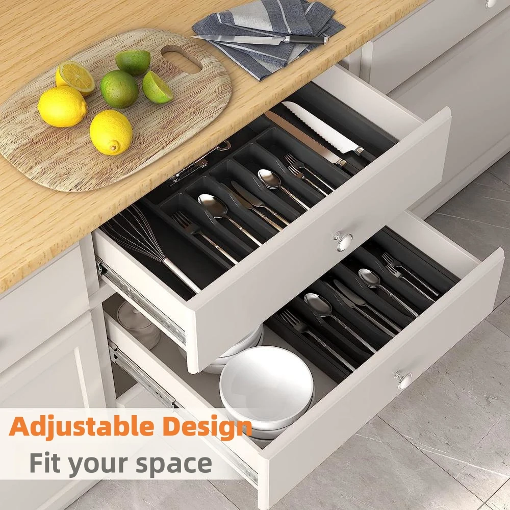 CHUNYAN Silverware Drawer Organizer Expandable Utensil Tray for Kitchen Adjustable Flatware and Cutlery Holder Cutlery Drawer Organizer