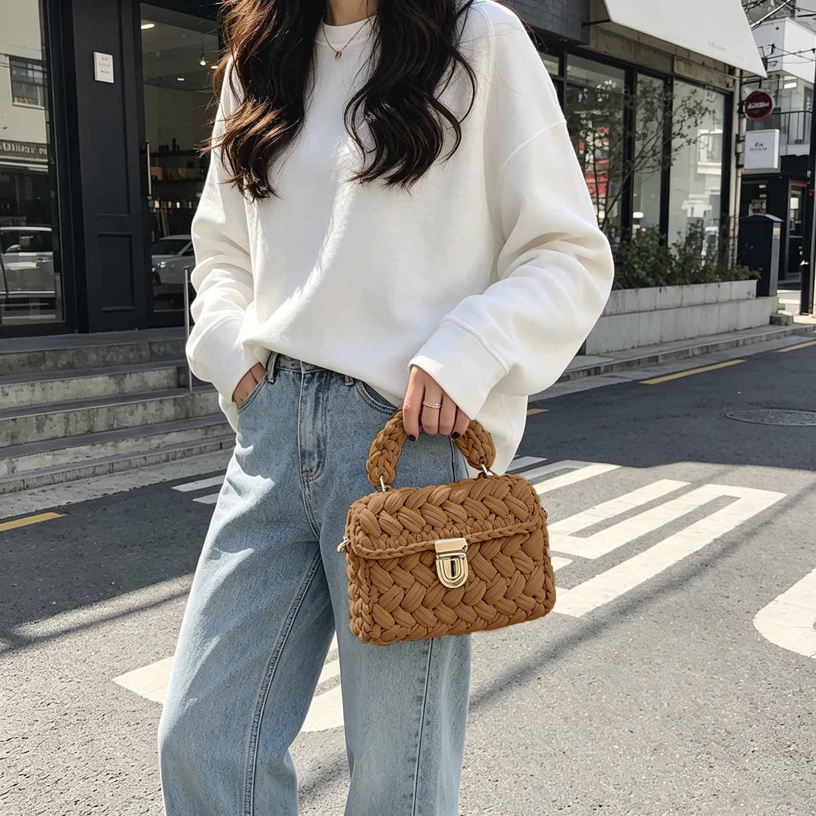 CAIXIA Adjustable Strap Woven Crossbody Shoulder Bag Stylish Casual Purse For Everyday Commute Leisure Use