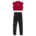 thumbnail image 3 of inlzdz Girls Sparkle Sports Dance Outfits Sleeveless Gymnastics Shirt Crop Top with Yoga Leggings Burgundy&Black-B 12, 3 of 7