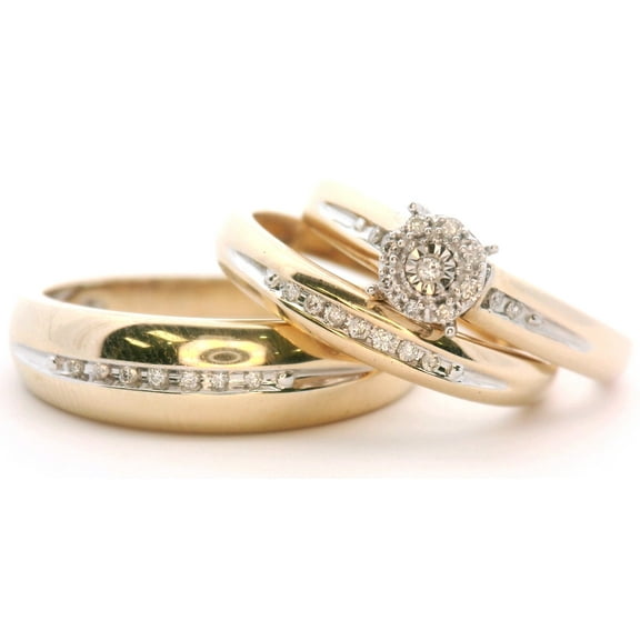 Bluebell Jewels 14k Yellow Gold Finish Trio Bridal Ring Wedding & Engagement Ladies & Men Set