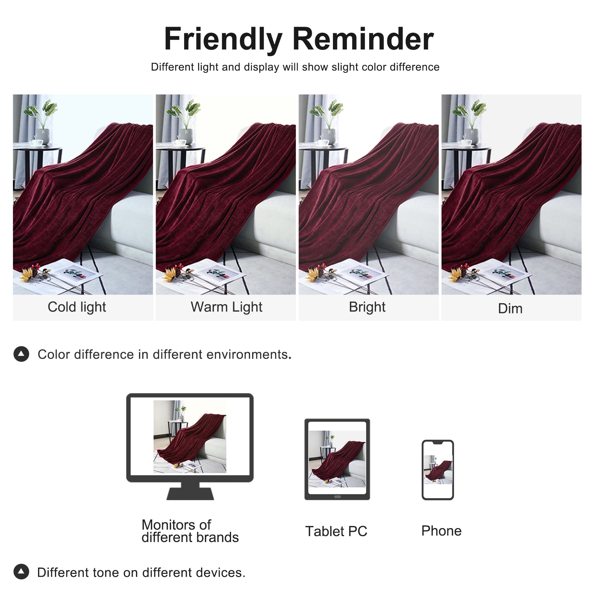Unique Bargains Flannel Fleece Blanket Soft Luxury Hemmed Burgundy Queen