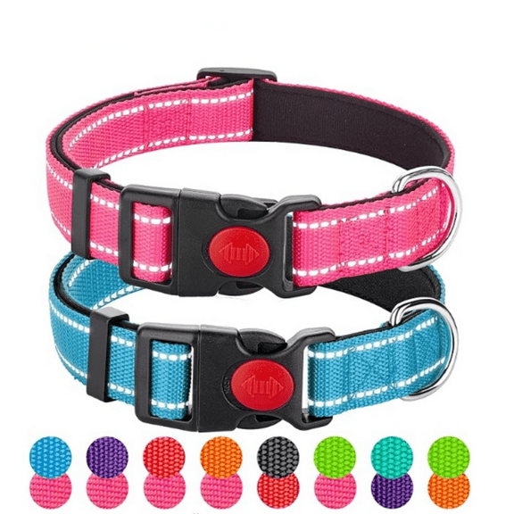 2 Pack Reflective Dog Collars for Medium Large and Small Breed Dogs Male Female,Padded Soft Durable Nylon Neoprene Collar for Puppy Dogs Girl Boy with Quick Release Safety Buckle,Pink,Blue,L