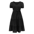 thumbnail image 4 of IDALL Summer Dresses,Petite Dresses Women's 2023 Summer Casual Flutter Short Sleeve V Neck Smocked Elastic Waist Tiered Midi Dress Elegant Dresses,Modest Dresses,Womens Dresses Black Dress 2XL, 4 of 9