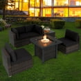 thumbnail image 2 of Topbuy 6 Piece Patio Wicker Conversation Set, Outdoor Rattan Sofa Set w/ 32" Propane Fire Pit Table, 50,000 BTU Heat, Tempered Glass Tabletop Black, 2 of 10