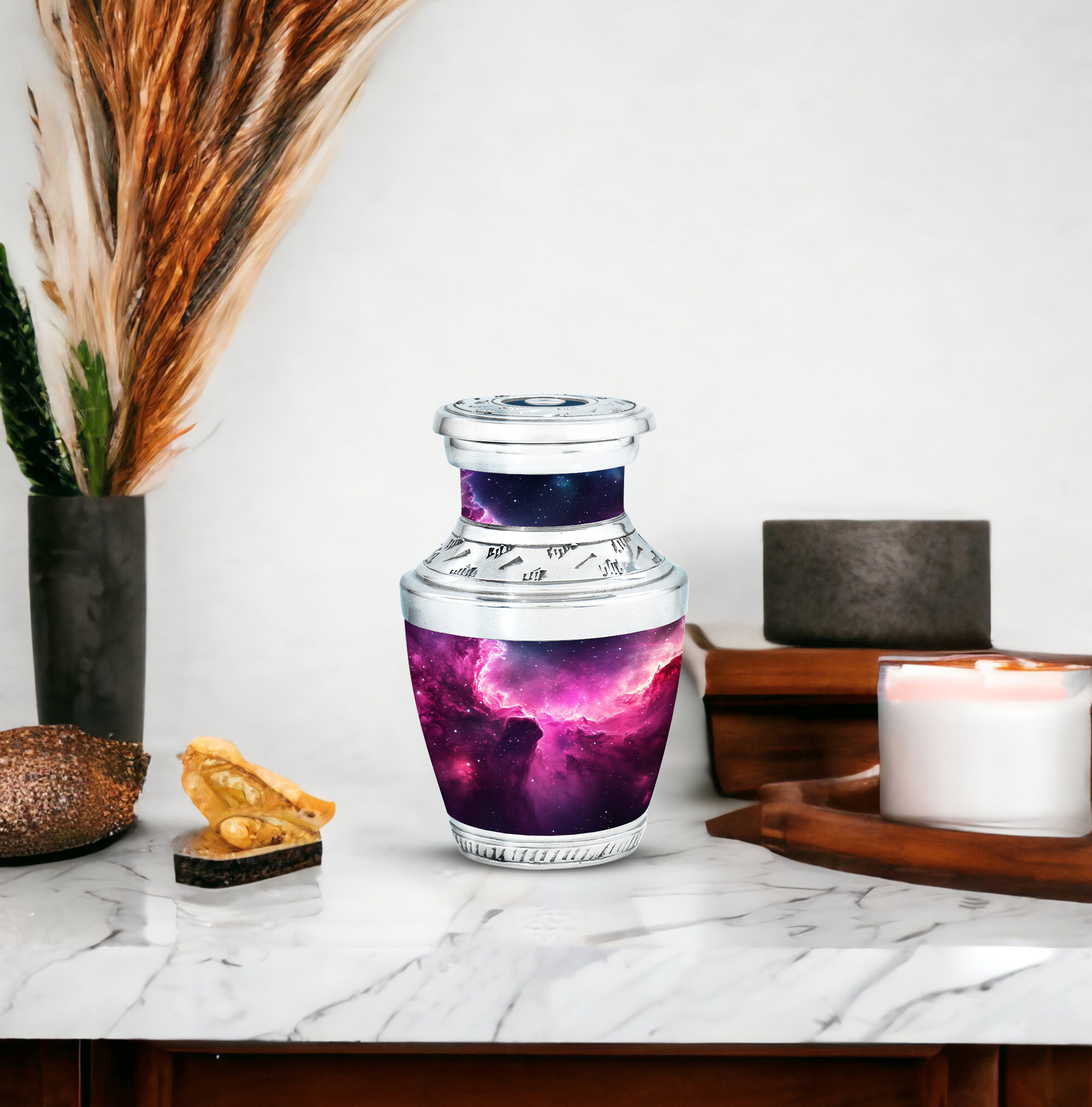 JAGASY Pink Nebula Clouds Decorative Urn - Black Urn for Ashes Adult Male - Pink Galaxy Mini Keepsake Urns for Sister - Miniature Cremation Urns for Brother - (3 Inch)