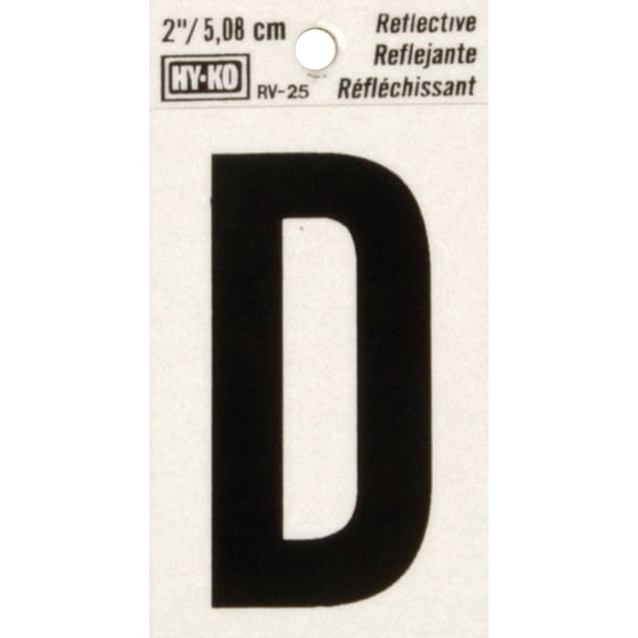 Hy-Ko Vinyl Reflective Letter D Sticker - Self-Stick, Removable - 2", Black