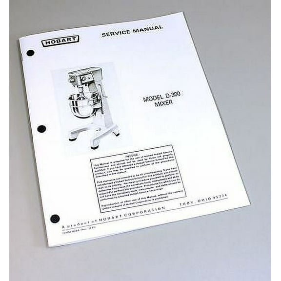 Hobart D300 Mixer Service Repair Manual Technical Shop Book