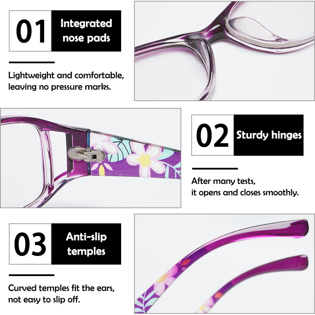 KOOSUFA Womens Floral Color Reading Glasses 3.25 Quality Rectangle Readers Eyeglasses Eyewear Brown