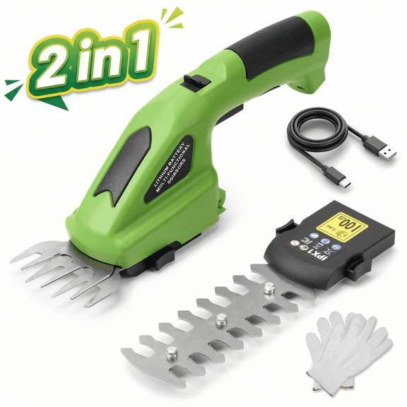GASKY 7.2V Cordless Grass Shear,2 in 1 Lightweight Electric Mini Hedge Trimmer for Garden/Hedge Pruning,Green