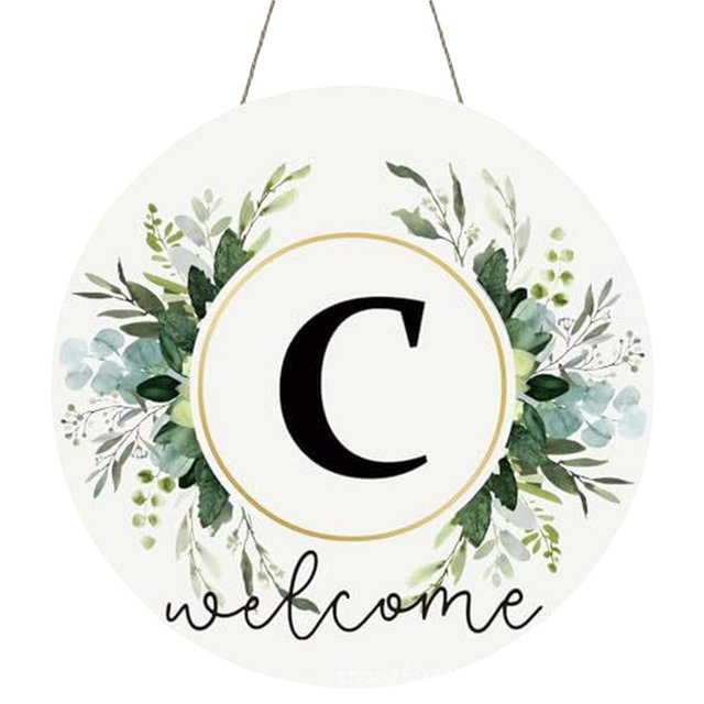 Clearance! Monogram Letter Welcome Sign for Front Door Rustic Green Floral Family Initial House Warming Decor Spring Summer Wooden Wreath Personalized Sign for House Front Porch 12 Inch