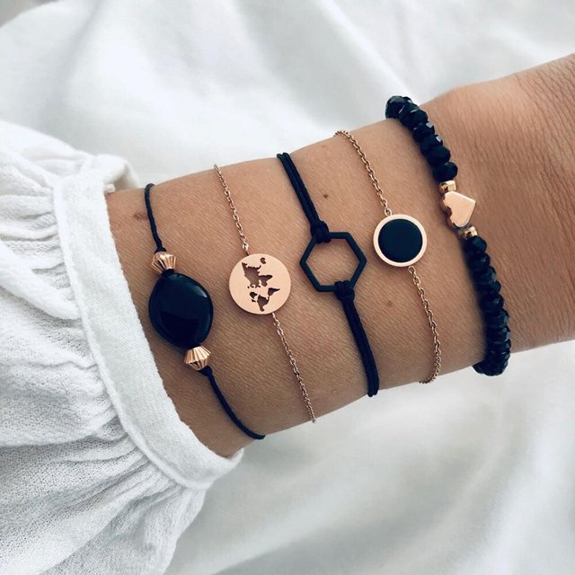 WUKALO-Pulseras de Ángel con borla de Color dorado bohemio para mujer, joyería Bohemia, conjunto de pulsera con cuentas de cadena de mano de perlas geométricas