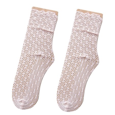 

LEAQU 1Pair Women Solid Color Breathable Hollow Out Mesh Summer Middle Tube Socks