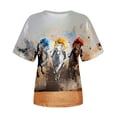 thumbnail image 4 of Levmjia Women's Crew Neck Short Sleeve T-Shirt, Horse Racing Graphic Print Casual Top, Loose Summer Tee for Ladies Daily Vacation, 4 of 5