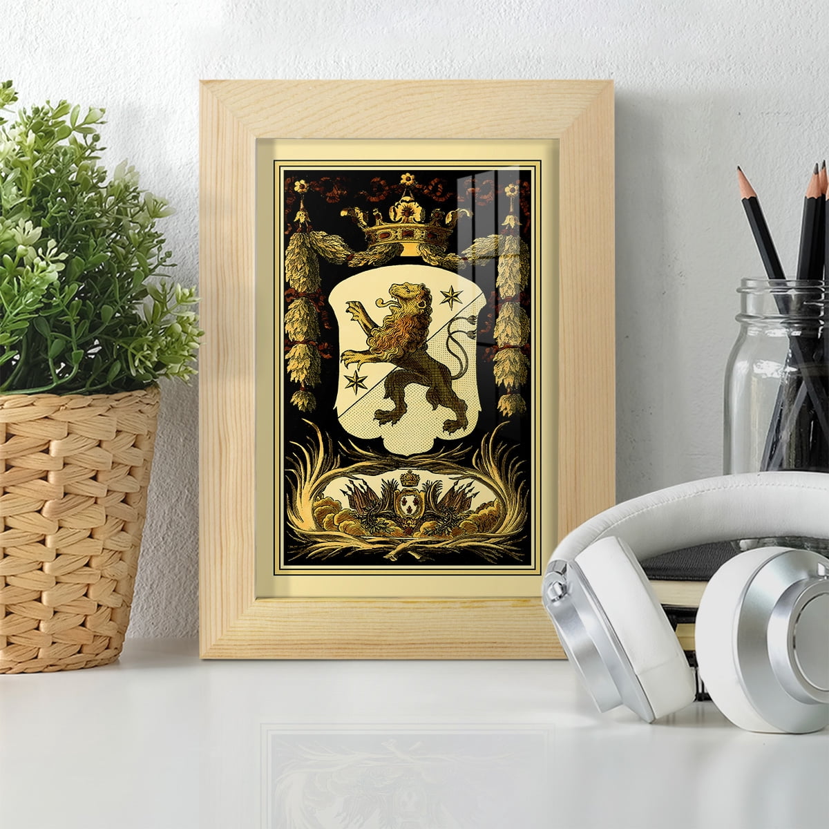 Family Crest III -Framed Print w/glass-Natural Wood