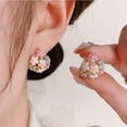 thumbnail image 5 of Dainty Flower Hoop Earrings Cute Colorful Pearl Rhinestone Floral Earrings Lightweight Blossom Statement Earrings Jewelry Accessory for Women Wife, 5 of 7