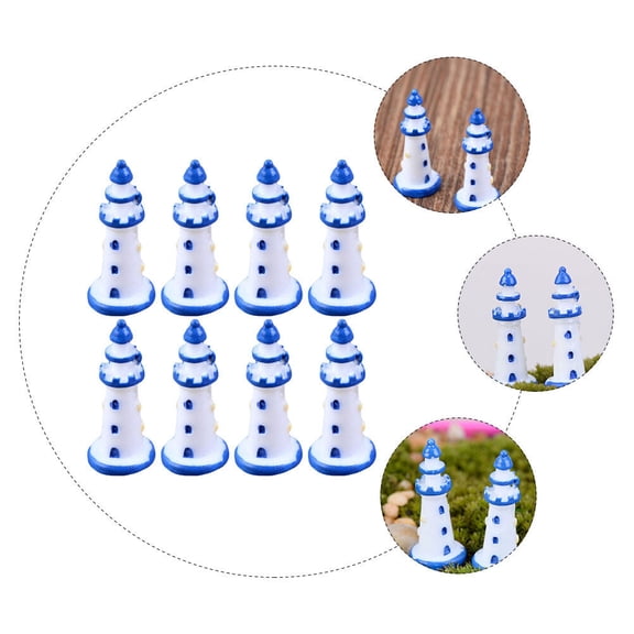 FUTUREORYY Lighthouse Model 8Pcs Blue and White Resin Mini Ornament for Nautical and Mediterranean Decor