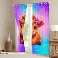 thumbnail image 3 of jejeloiu Cute Highland Cow Curtains Pack of 2 (42x84 Each),Rustic Farmhouse Cattle Curtains Blackout,Gradient Purple Pink Blue Bedroom Curtains For Girls,Luxury Bedroom Decor, 3 of 6