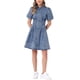 thumbnail image 1 of INSPIRE CHIC Vestido de Mujer de Mezclilla con Mangas Cortas Abullonadas y Cuello, Botones, Corte A, Casual, Jeans, Talla M, Azul Medio, 1 of 5