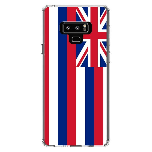 DistinctInk Clear Shockproof Hybrid Case for Samsung Galaxy Note 9 - TPU Bumper, Acrylic Back, Tempered Glass Screen Protector - Hawaii State Flag - US State Flag