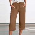 thumbnail image 2 of BVOFAR Ladies Wide Leg Capri Pants with Pockets Summer Drawstring Elastic Waist Crop Pants Loose Fit Knee Length Lounge Trousers Vacation Beach Capris Brown XL, 2 of 6