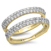 Dazzlingrock Collection 0.90 Carat (ctw) 14K Round Cut Diamond Ladies Anniversary Wedding Double Ring, Yellow Gold, Size 8.5