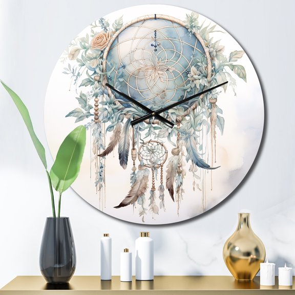 Designart "Teal Dream Catcher delicate Weavings" Landscapes Oversized Wall Clock