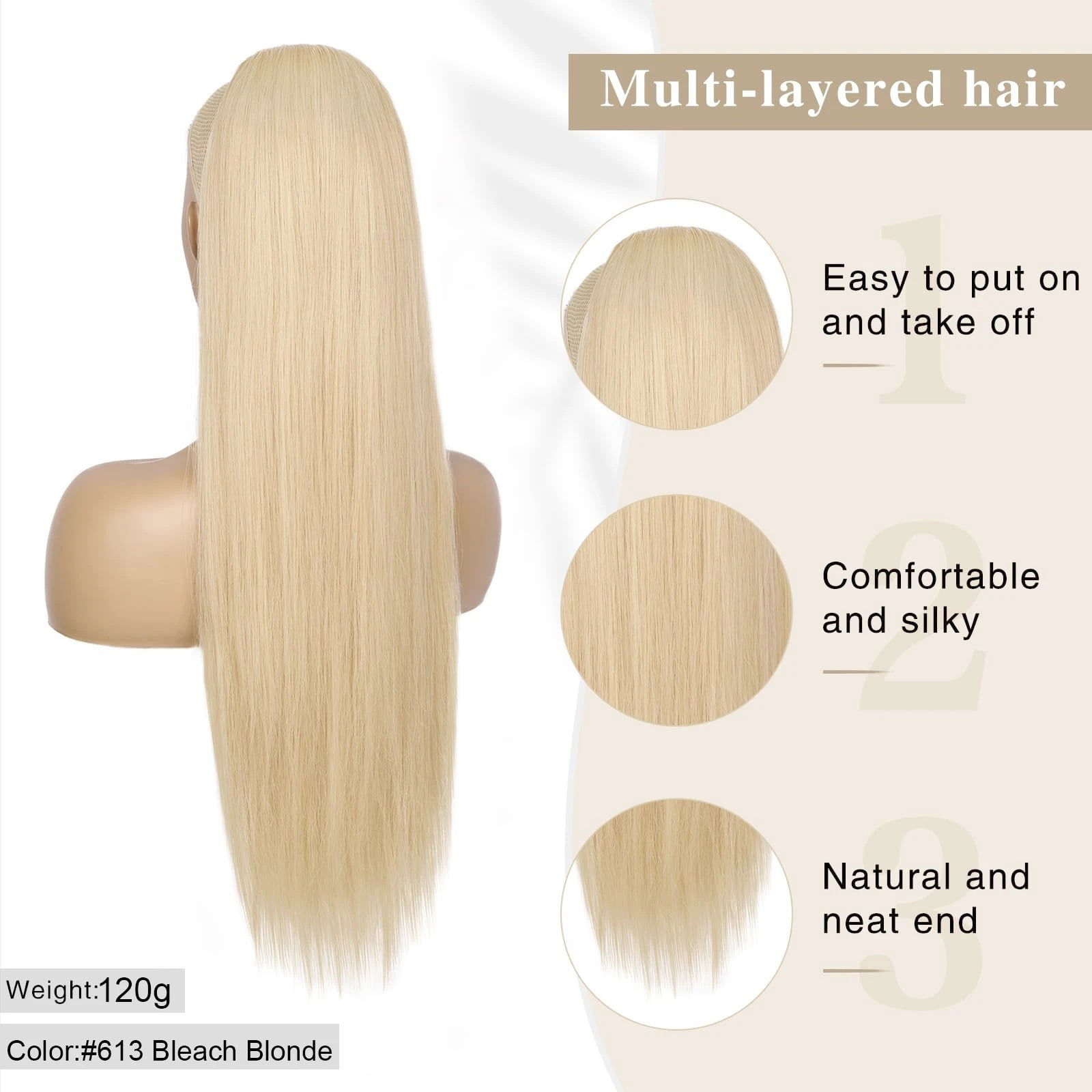 Blonde 613 Straight Drawstring Ponytail Clip In Hair Extensions 100% Human Hair Extensions