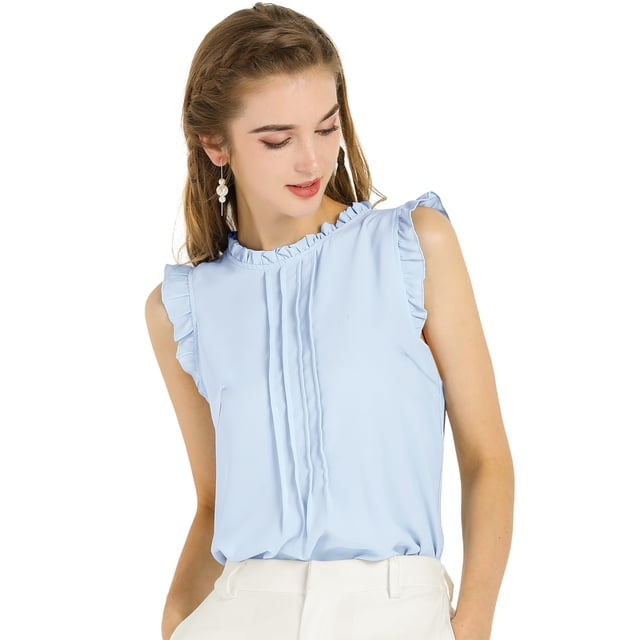 INSPIRE CHIC Chemisier Plissé Sans Manches à Col Rond et Volants pour Femme