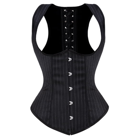 Jutrisujo Underbust Corsets for Women Bustier Stripe Plus Size Vintage Waist Cincher Bodyshaper Vest Black M