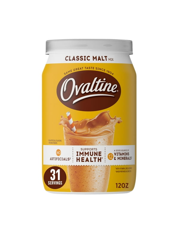 Ovaltine Classic Malt Powdered Drink Mix for Hot and Cold Milk, 12 oz