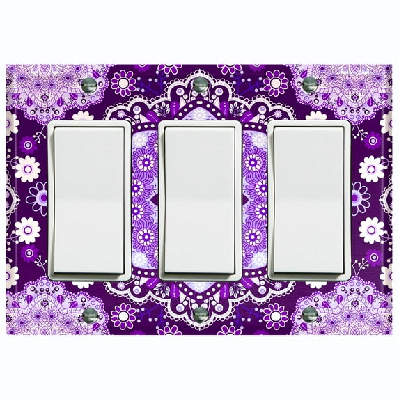 Metal Light Switch Plate Cover Purple White Snowflake Mandala Tile Pattern MDL087