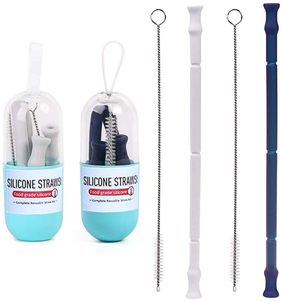 Collapsible Reusable Silicone Straw Portable Folding Drinking Straws