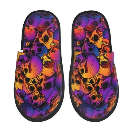 Balery Skull Slient Indoor Furry Fleece Comfort House Shoes Soft Non-Slip Home Shoes Cotton slippers House Slippers-- Medium