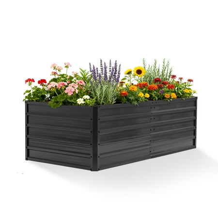 EDX Outdoor Metal Raised Garden Bed 6x3x2FT, Steel with Support Bars, Rust-Resistant Coating, Open Base for Drainage, Gray