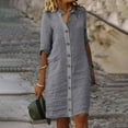 thumbnail image 2 of Kcodviy Robe-Chemise Midi pour Femme Grande Taille Robes pour Femmes Robe Boutonnée Manches 1/2 Robes Midi pour Femme Col à Revers Robe Décontractée, 2 of 5