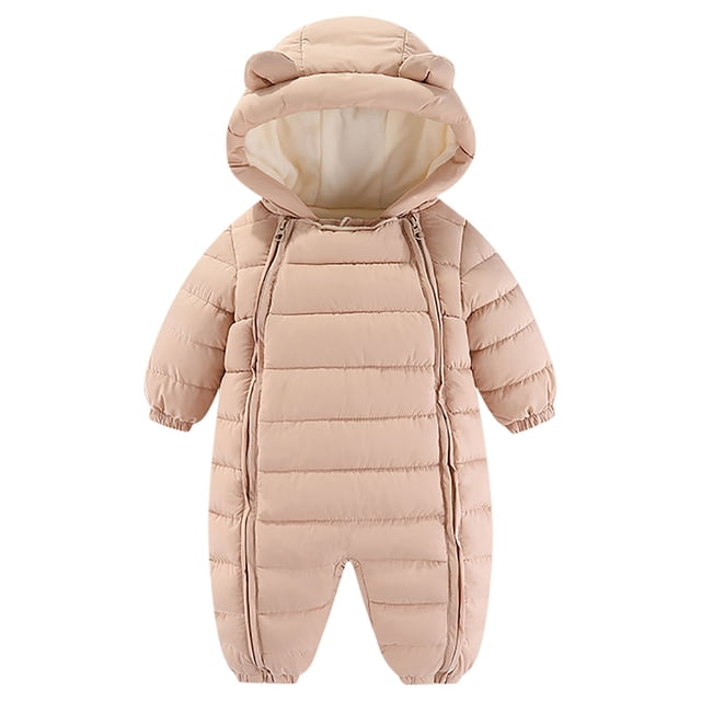 Floleo Kids Cute Bear Ears Hooded Romper Thick Lined Full Sleeve Bodysuit Fall Winter Warm Cozy Soft Onesie for Kidss Boys and Girls 0-12 Months(Beige#3,12-18 Months)