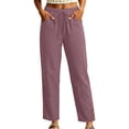 thumbnail image 5 of Oksale Lightweight Pants for Women Petite Breathable Cozy Elastic Waisted Cotton Linen Pants with Pockets Loose Straight Leg Ankle Summer Pants 2026 Pink M, 5 of 7