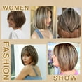 thumbnail image 6 of Creamily 10” Short Brown Wigs for Women Synthetic Short Bob Wig with Bangs Brown Bob Wigs with Highlight Blonde, 6 of 10