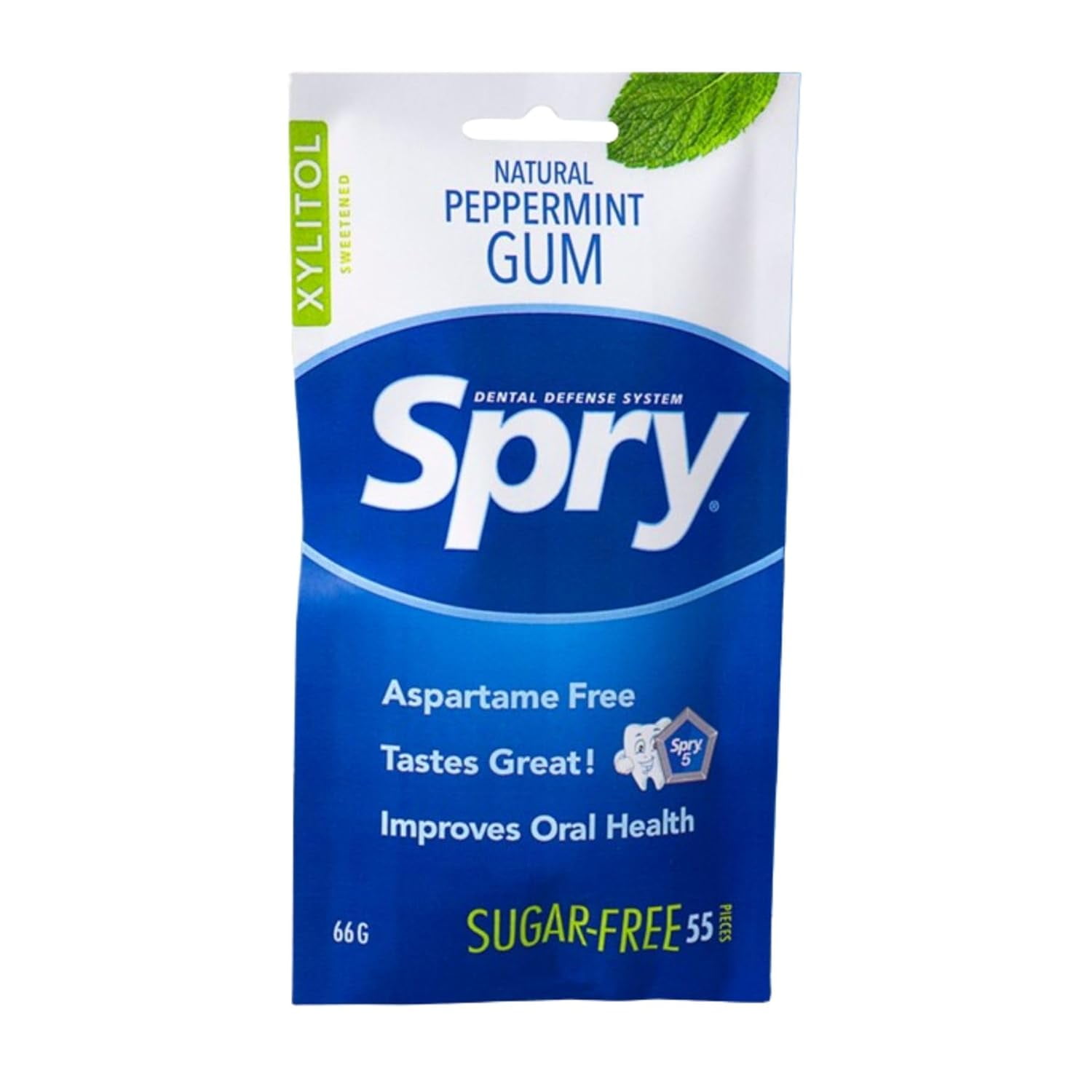 Spry On The Go Natural Xylitol Chewing Gum, Aspartame-Free Sugar-Free, Peppermint 55 Piece 12 pack
