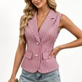 thumbnail image 5 of Smupbvky Womens Striped Vests Notched Lapel 2 Pearl Button up Sleeveless Tops Dressy Casual Waistcoat Slim Fit (M, Hot Pink), 5 of 5